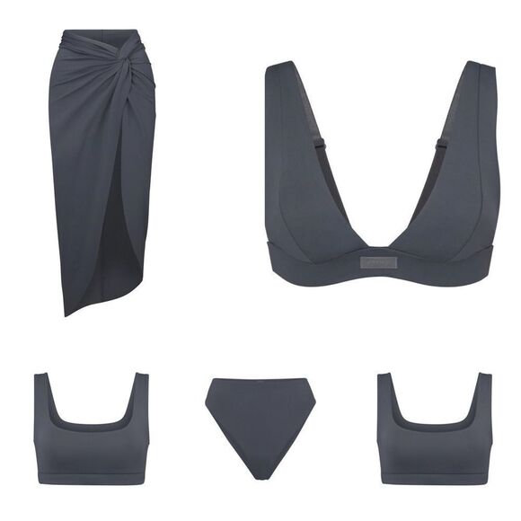 SKIMS Swim Gunmetal Gray Twist Front Slit Midi Swim Sarong Skirt Beach Cover Up - Picture 10 of 11